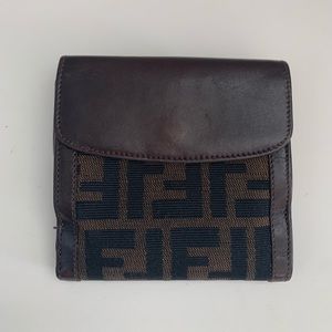 Fendi brown Zucca FF logo leather compact wallet